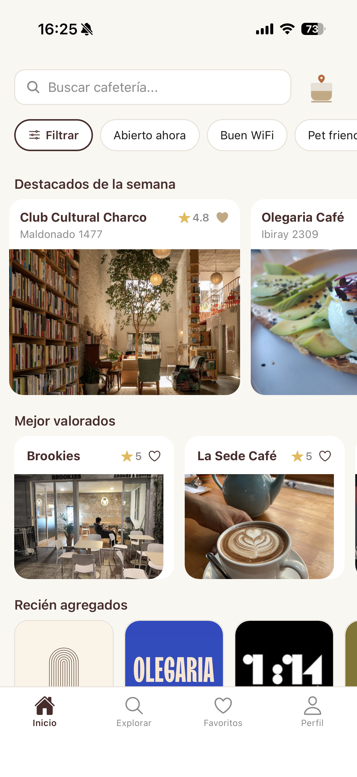 Buscafé — pantalla inicio